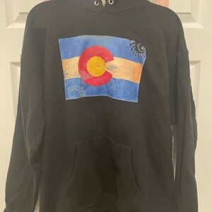 Y2K/ Vintage Hanes Ultimate Cotton Colorado Flag Distressed Graphic Hoodie